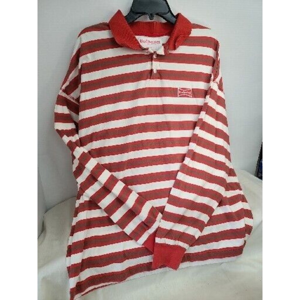 Vintage Budweiser By PacSun Striped Long Sleeve Polo Shirt Size Mens Large